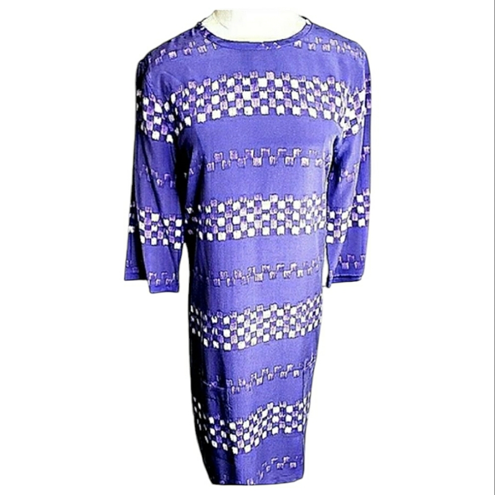 Equipment Femme Med Shift Dress Silk Colorblock Geometric Jewel Mixed Pattern
